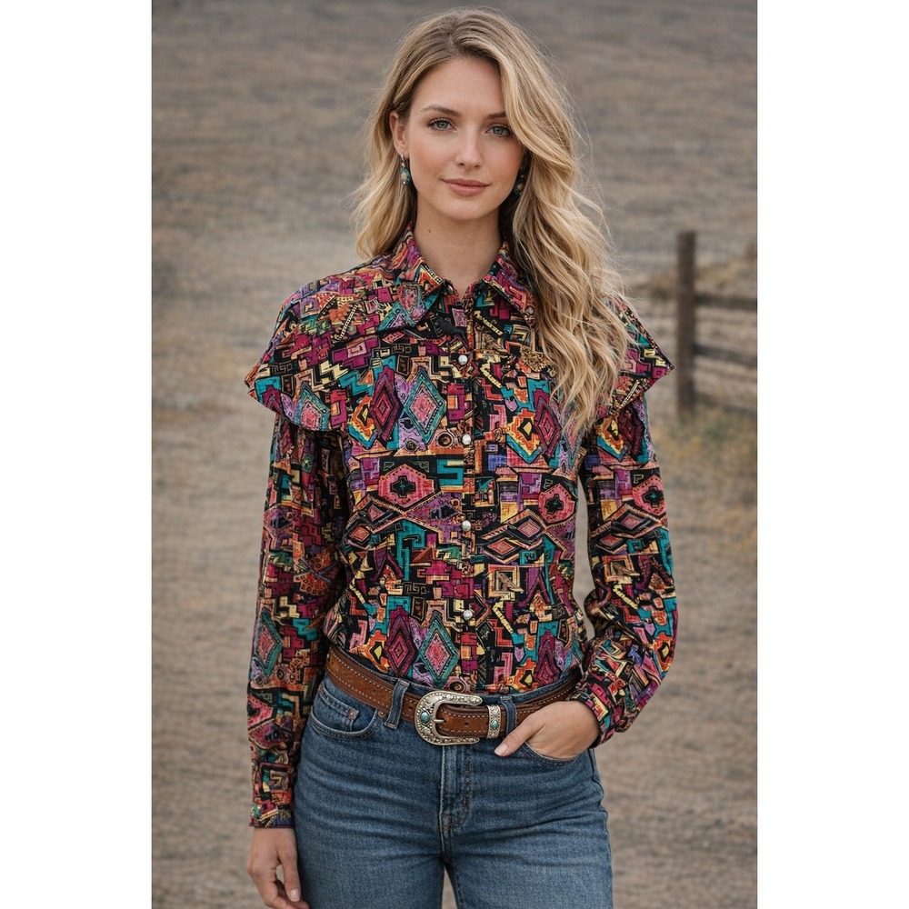 Women's Vintage Western Shirt S Southwestern Aztec